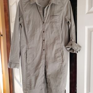 J Jill live- in Chino long sleeve sage green button up utility dress w/ pockets